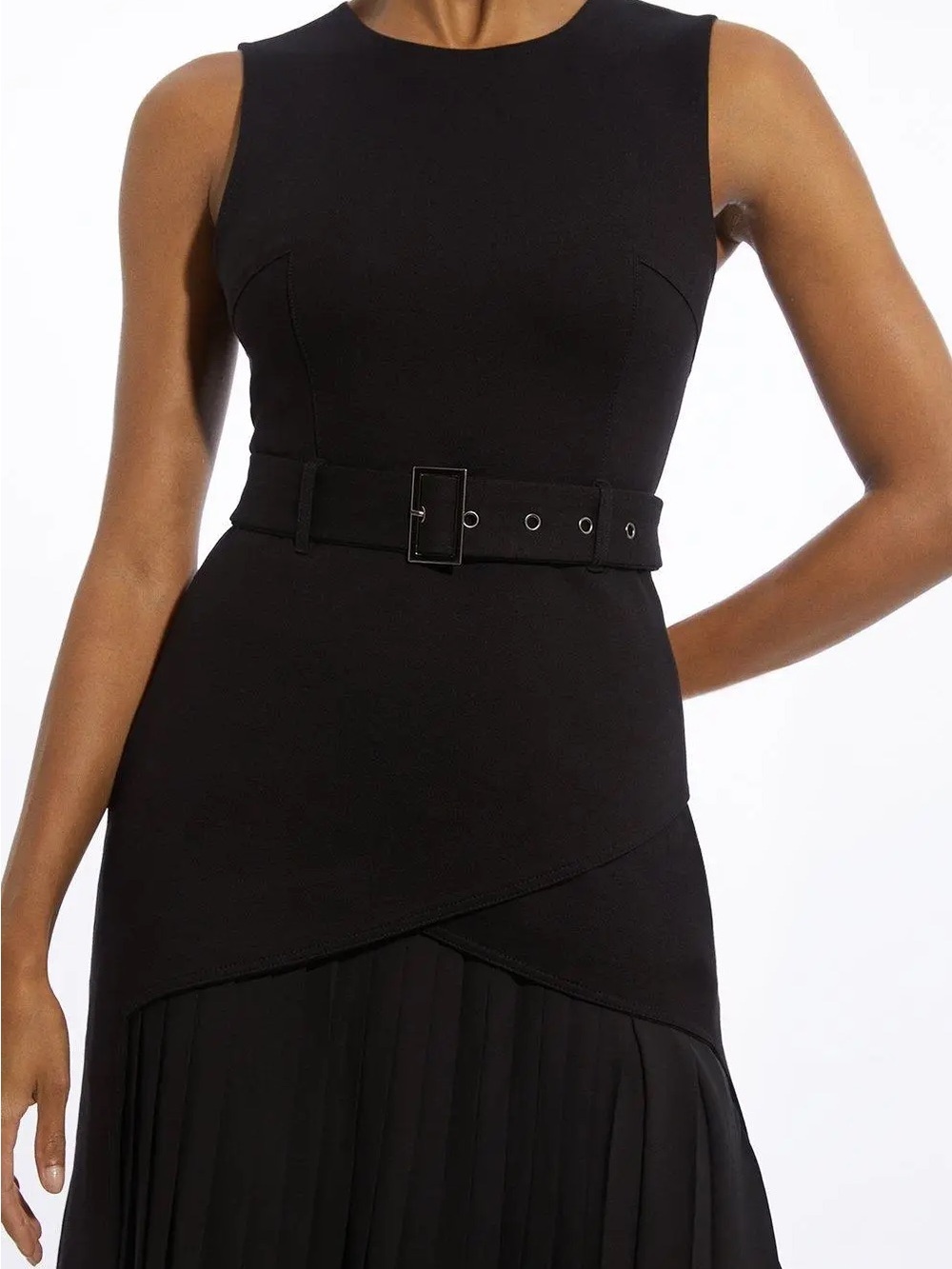 Karen Millen Forever Ponte And Georgette Jersey Pleated Maxi Dress - Picture 3 of 9